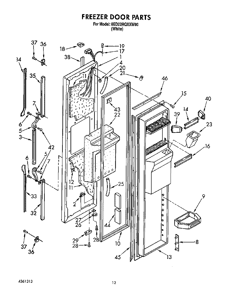 FREEZER DOOR Diagram and Parts List for 8ED22RQXXW00  Whirlpool Refrigerator