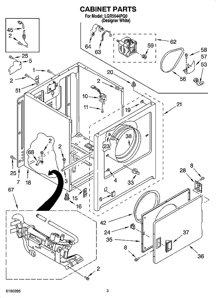 CABINET PARTS Diagram and Parts List for LGR5644PQ0  Whirlpool Dryer