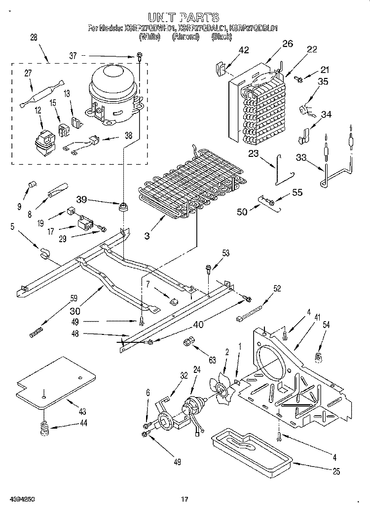 UNIT Diagram and Parts List for KSRP27QDAL01  KitchenAid Refrigerator