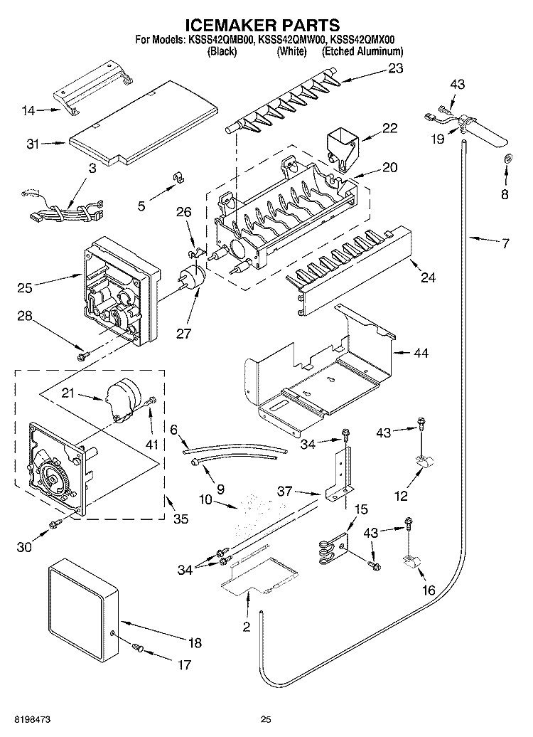 ICEMAKER PARTS Diagram and Parts List for KSSS42QMB00  KitchenAid Refrigerator
