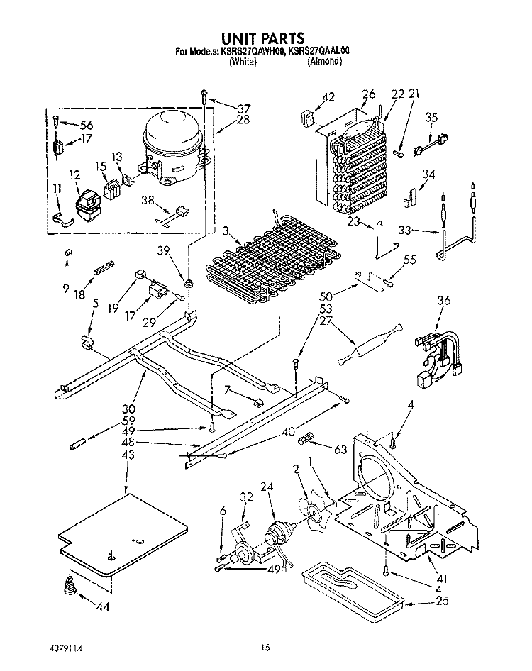 UNIT Diagram and Parts List for KSRS27QAWH00  KitchenAid Refrigerator