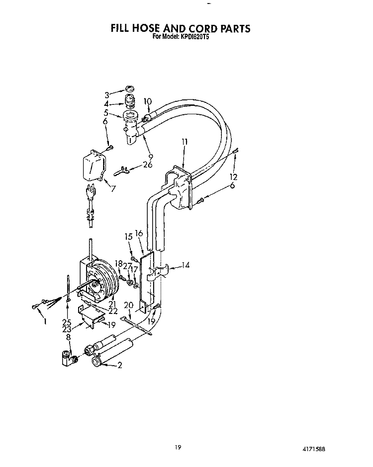 FILL HOSE AND CORD Diagram and Parts List for KPDI620T5  KitchenAid Dishwasher
