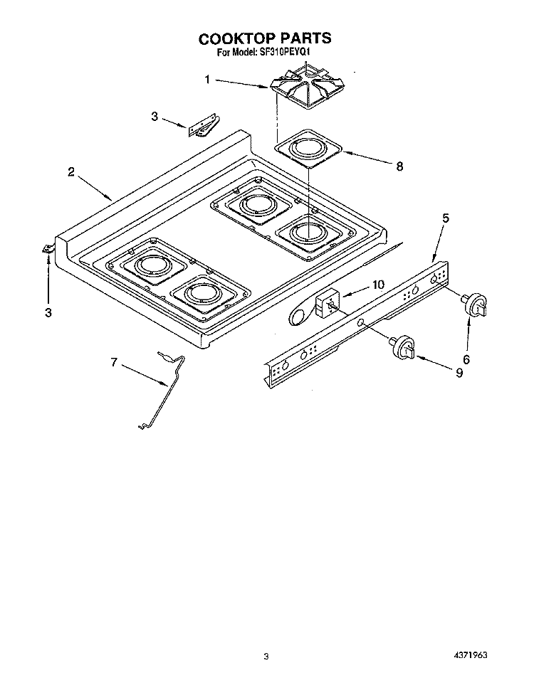 COOKTOP Diagram and Parts List for SF310PEYQ1  Whirlpool Range