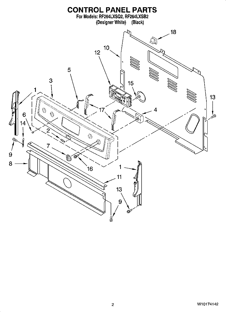 CONTROL PANEL PARTS Diagram and Parts List for RF264LXSB2  Whirlpool Range