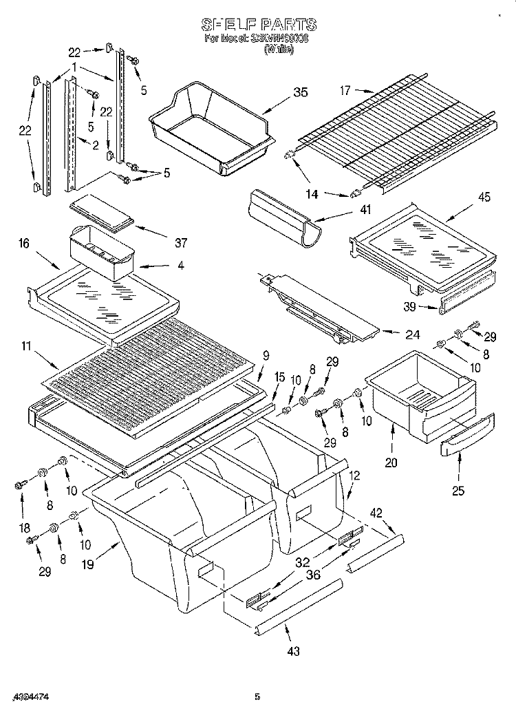 SHELF Diagram and Parts List for 3XKVN490000  Whirlpool Refrigerator