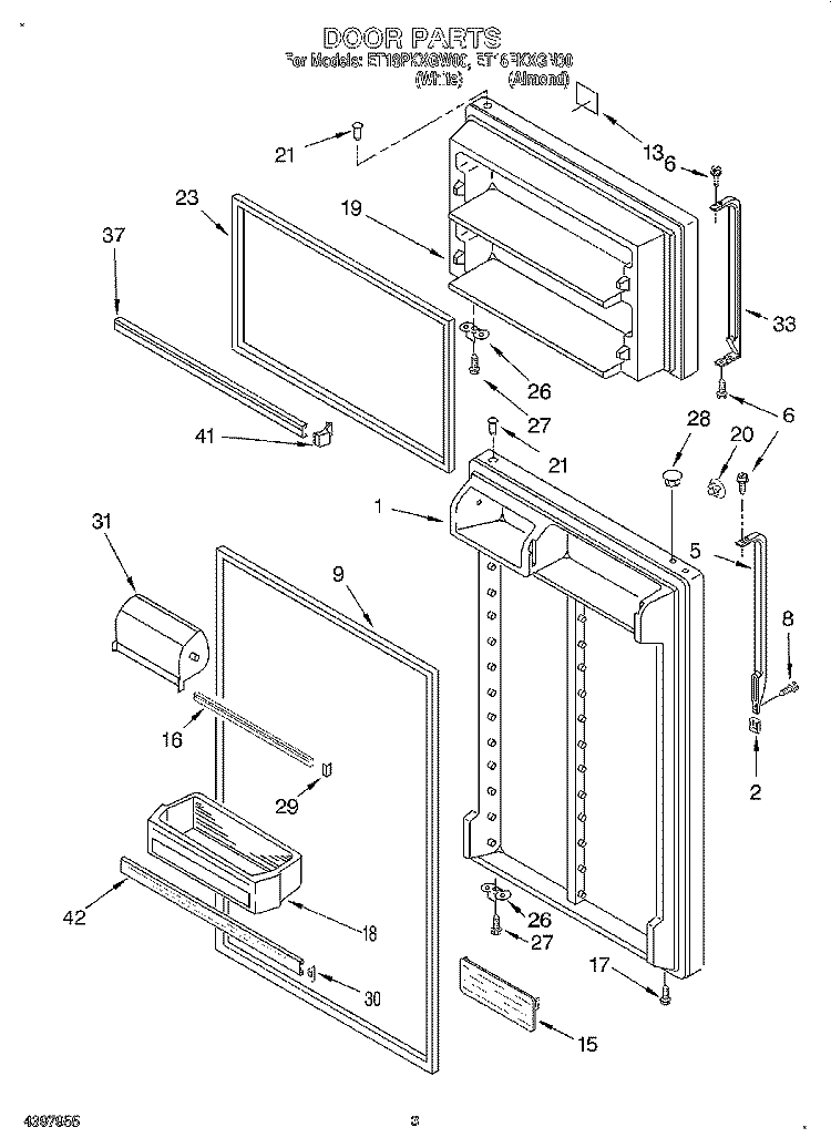 DOOR Diagram and Parts List for ET18PKXGW00  Whirlpool Refrigerator