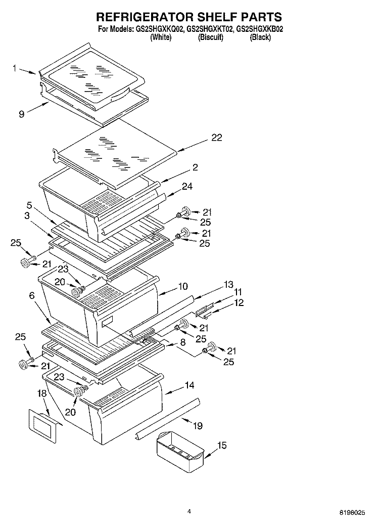 REFRIGERATOR SHELF Diagram and Parts List for GS2SHGXKQ02  Whirlpool Refrigerator