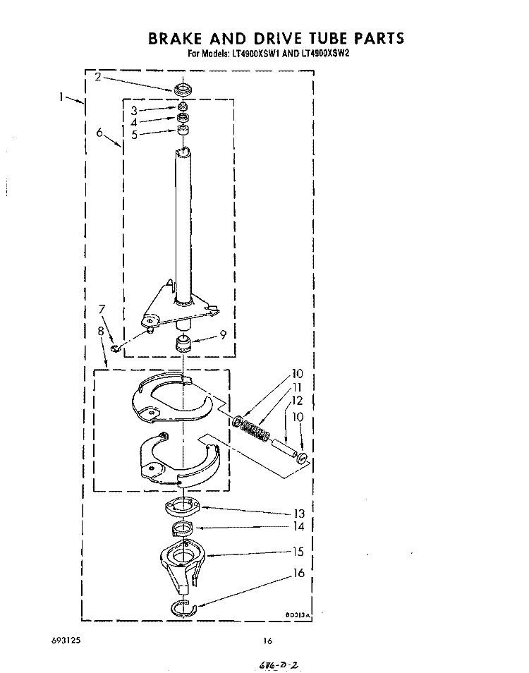 BRAKE AND DRIVE TUBE Diagram and Parts List for LT4900XSW1  Whirlpool Washer Dryer Combo