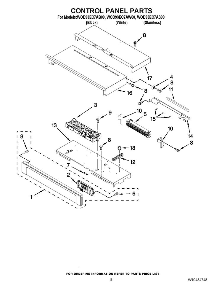 CONTROL PANEL PARTS Diagram and Parts List for WOD93EC7AS00  Whirlpool Wall Oven