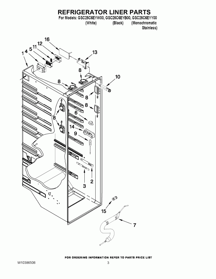 REFRIGERATOR LINER PARTS Diagram and Parts List for GSC25C6EYY00  Whirlpool Refrigerator