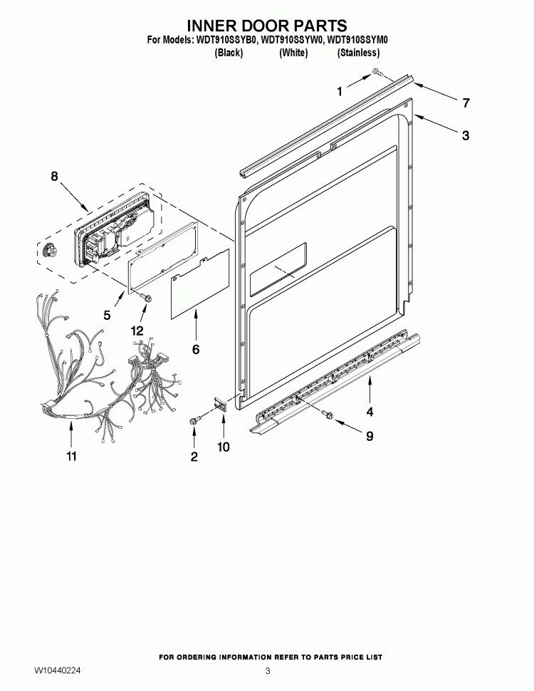 INNER DOOR PARTS Diagram and Parts List for WDT910SSYW0  Whirlpool Dishwasher