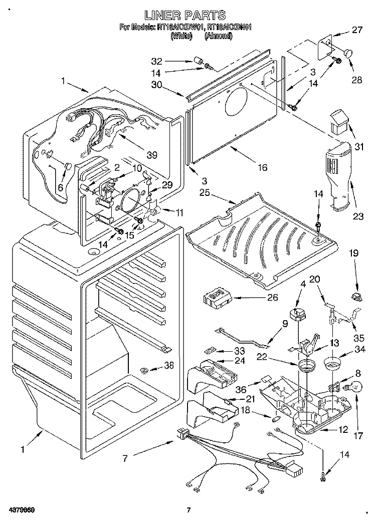 LINER Diagram and Parts List for RT18AKXDN01  Roper Refrigerator