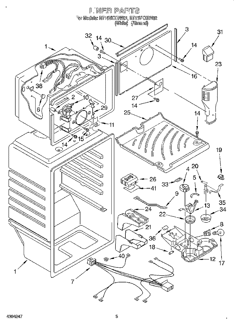 LINER Diagram and Parts List for RT16VKXDW02  Roper Refrigerator