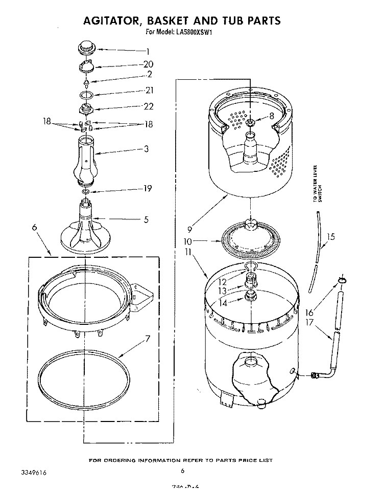 AGITATOR, BASKET AND TUB Diagram and Parts List for LA5800XSW1  Whirlpool Washer
