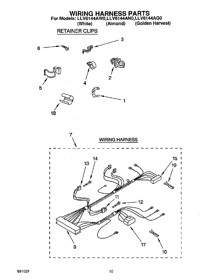 WIRING HARNESS Diagram and Parts List for LLV6144AG0  Whirlpool Washer