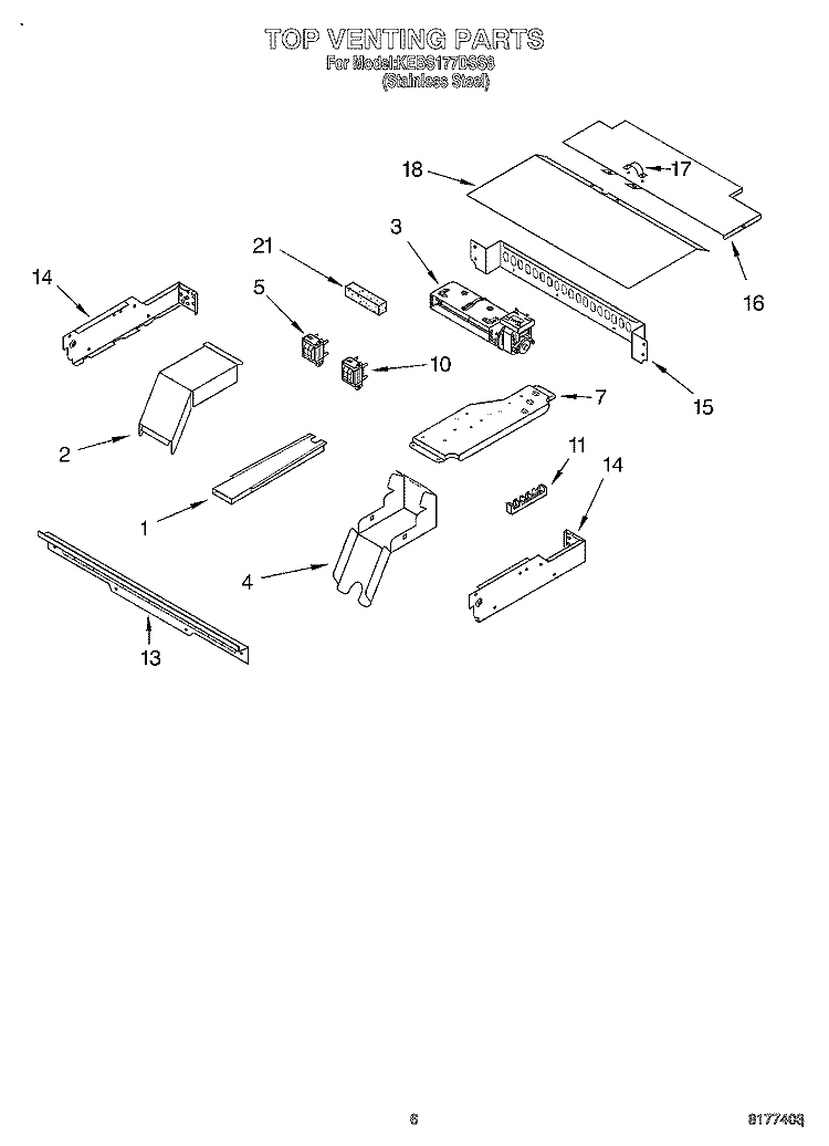 TOP VENTING, OPTIONAL Diagram and Parts List for KEBS177DSS8  KitchenAid Wall Oven