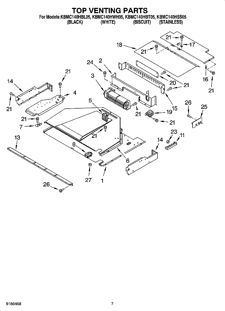TOP VENTING PARTS Diagram and Parts List for KBMC140HBT05  KitchenAid Microwave Oven Combo
