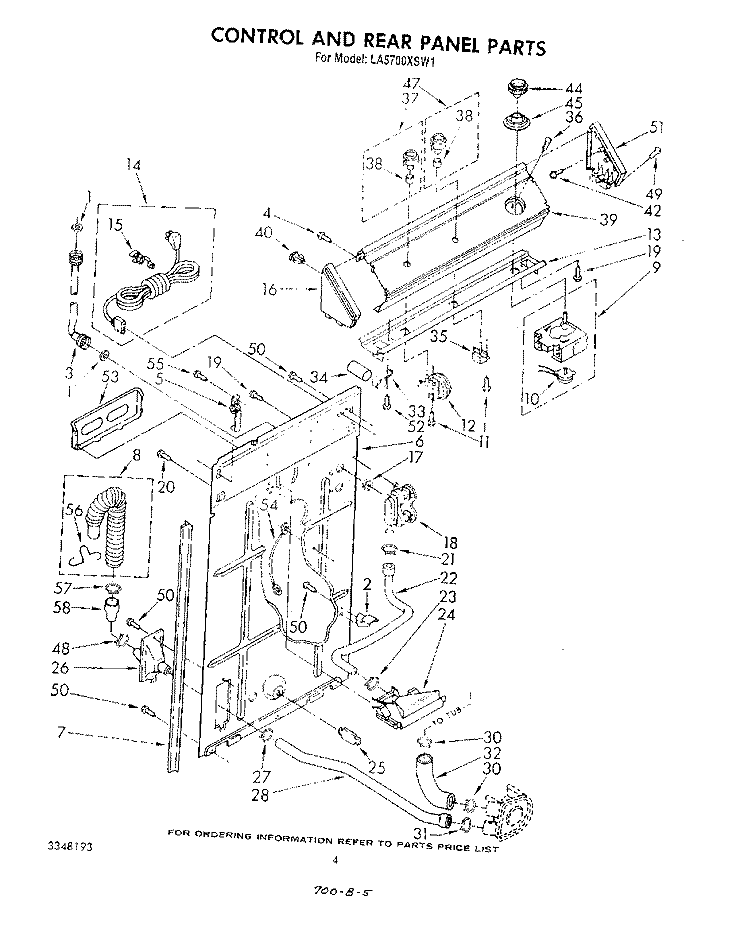 CONTROL AND REAR PANEL Diagram and Parts List for LA5700XSW1  Whirlpool Washer