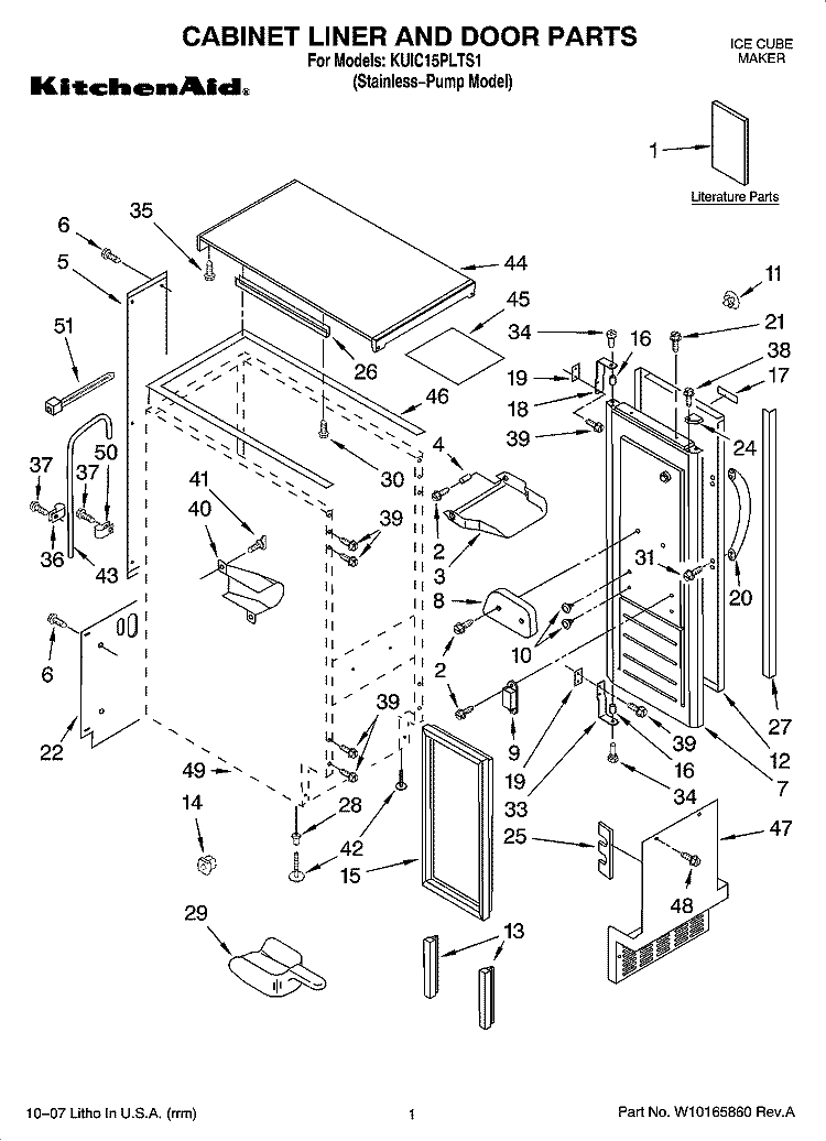 CABINET LINER AND DOOR PARTS Diagram and Parts List for KUIC15PLTS1  KitchenAid Ice Maker