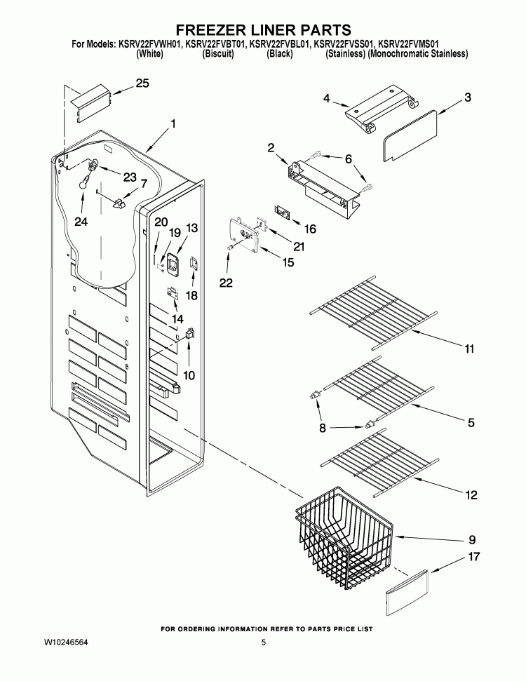 FREEZER LINER PARTS Diagram and Parts List for KSRV22FVSS01  KitchenAid Refrigerator