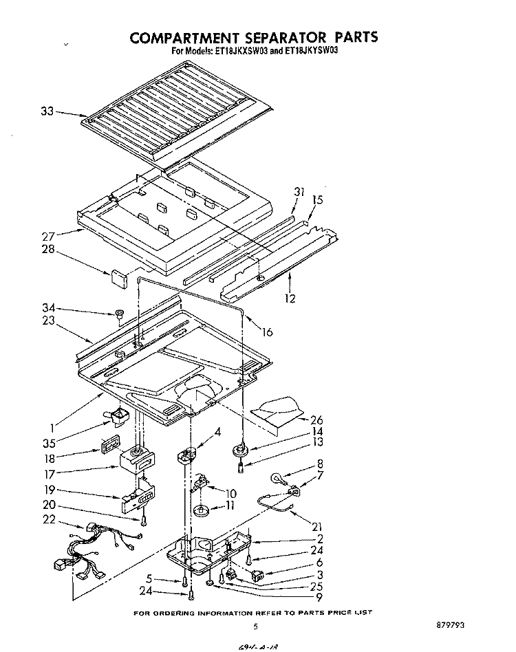 COMPARTMENT SEPARATOR Diagram and Parts List for ET18JKYSW03  Whirlpool Refrigerator