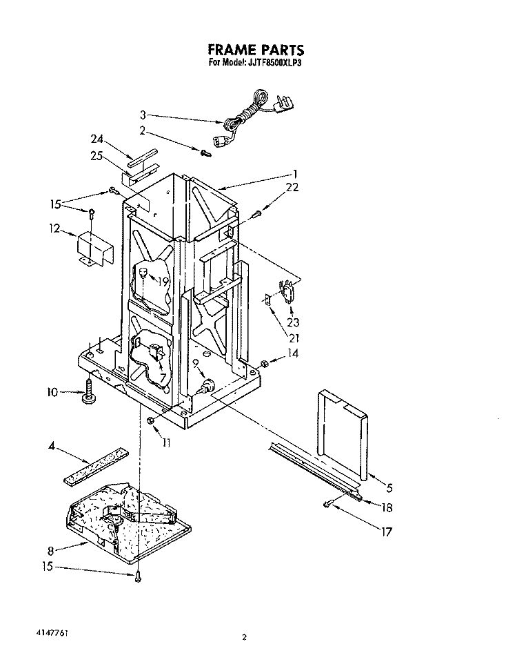FRAME Diagram and Parts List for JJTF8500XLP3  Whirlpool Trash Compactor