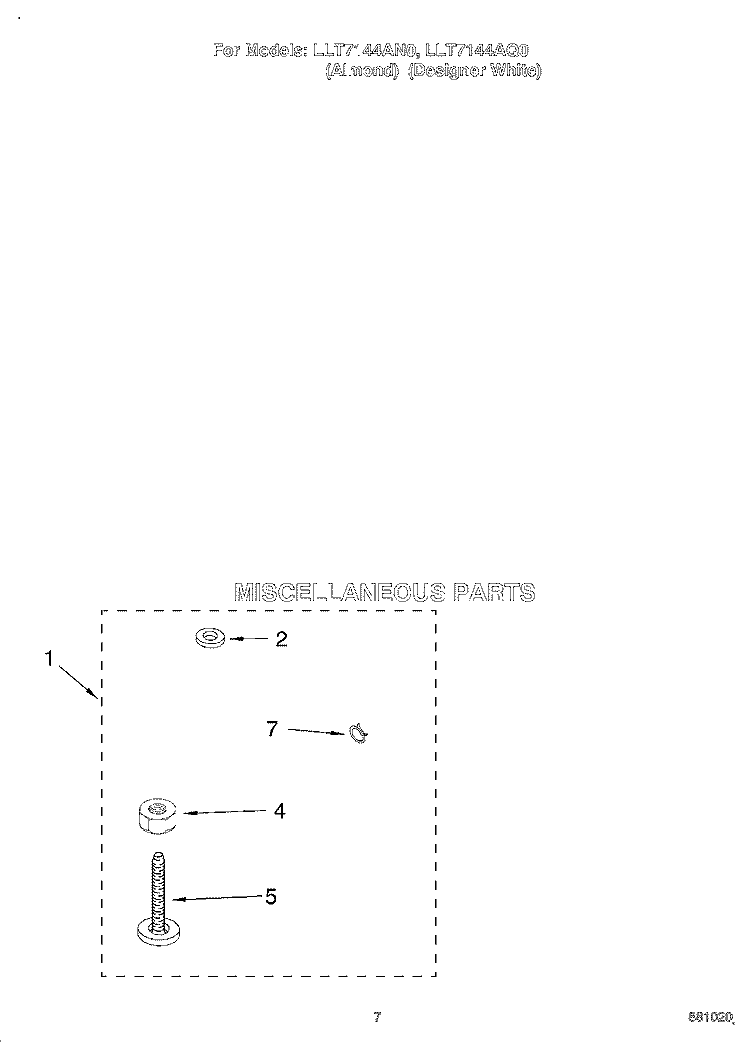 MISCELLANEOUS Diagram and Parts List for LLT7144AN0  Whirlpool Washer