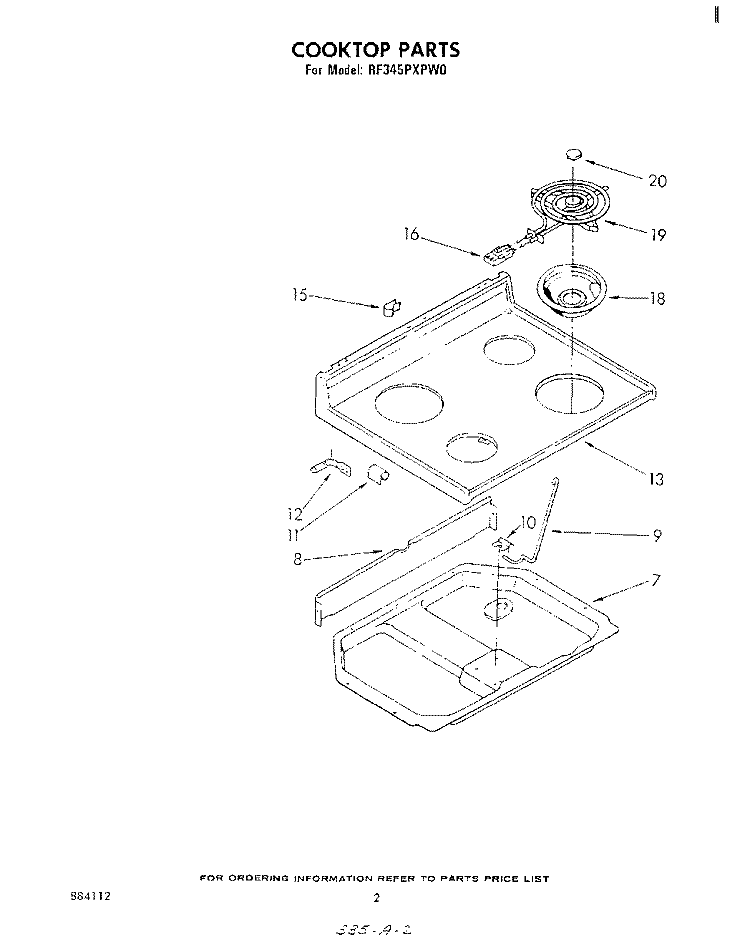 COOKTOP Diagram and Parts List for RF345PXPW0  Whirlpool Range