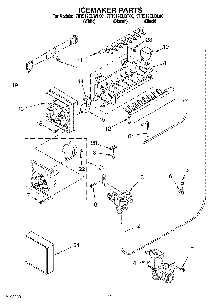 ICE MAKER Diagram and Parts List for KTRS19ELBL00  KitchenAid Refrigerator