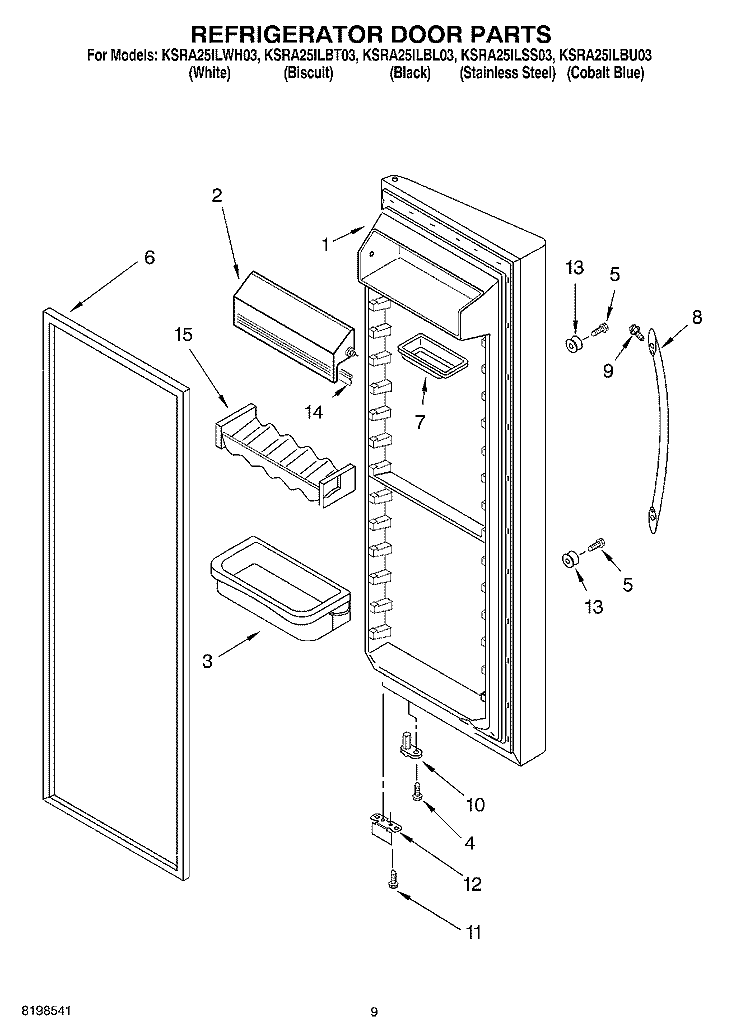 REFRIGERATOR DOOR PARTS Diagram and Parts List for KSRA25ILBT03  KitchenAid Refrigerator