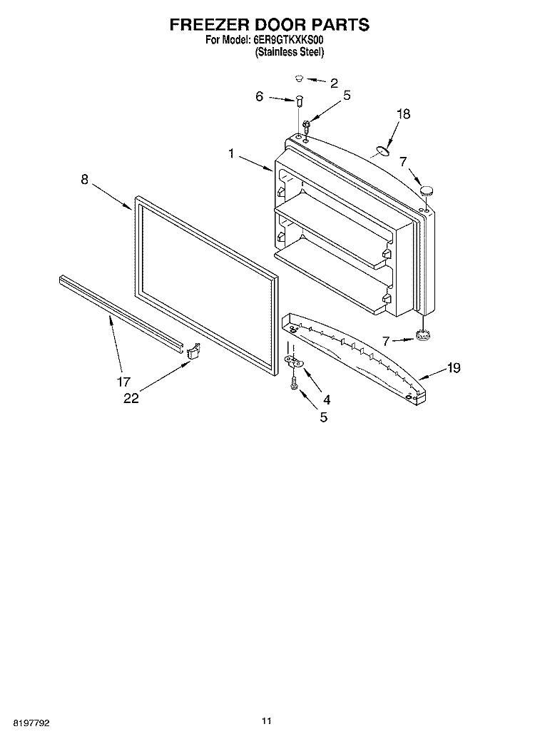 FREEZER DOOR Diagram and Parts List for 6ER9GTKXKS00  Whirlpool Refrigerator