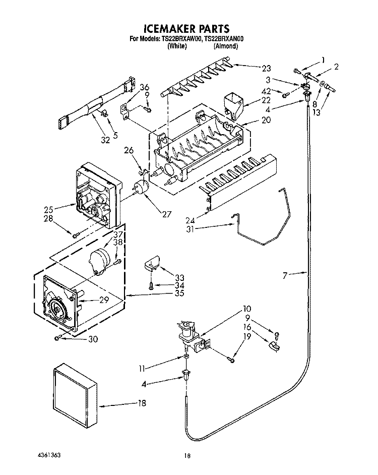 ICEMAKER, LIT/OPTIONAL Diagram and Parts List for TS22BRXAW00  Whirlpool Refrigerator