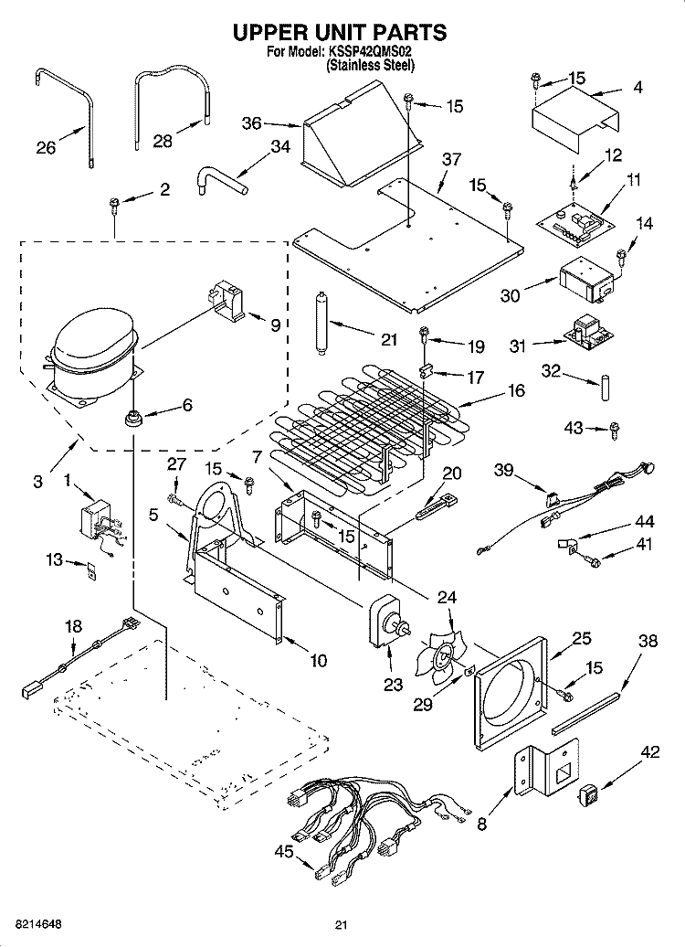 UPPER UNIT PARTS Diagram and Parts List for KSSP42QMS02  KitchenAid Refrigerator