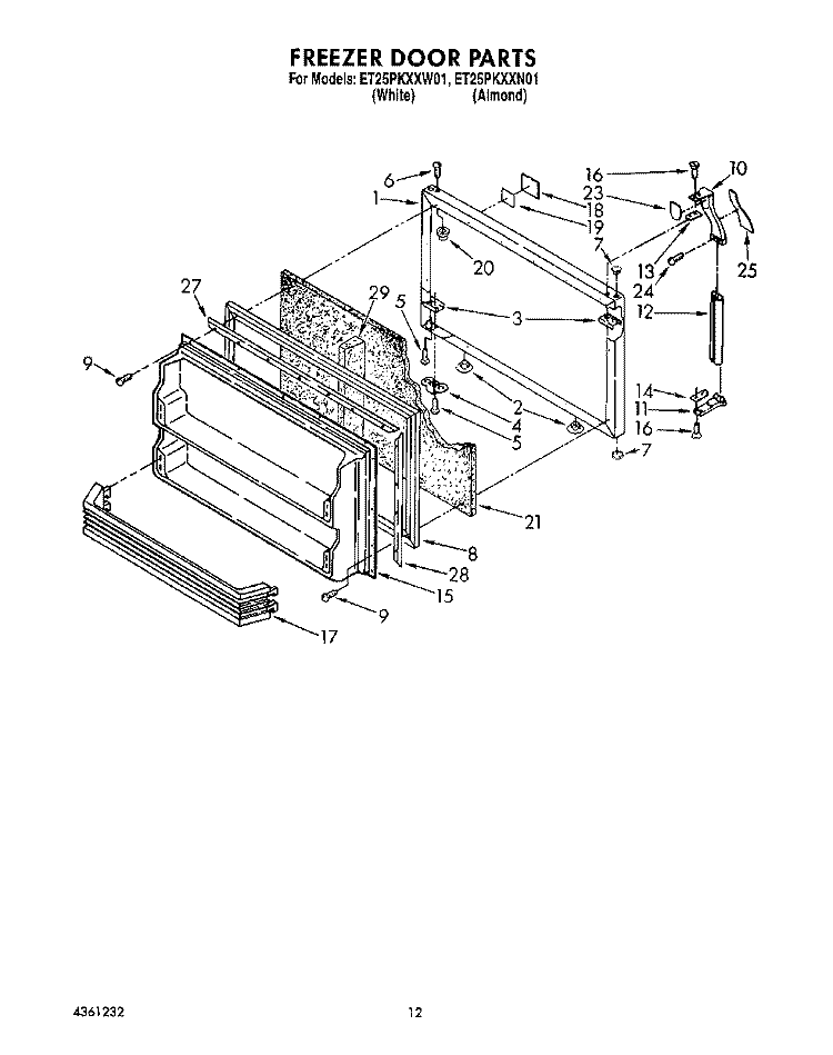 FREEZER DOOR Diagram and Parts List for ET25PKXXW01  Whirlpool Refrigerator