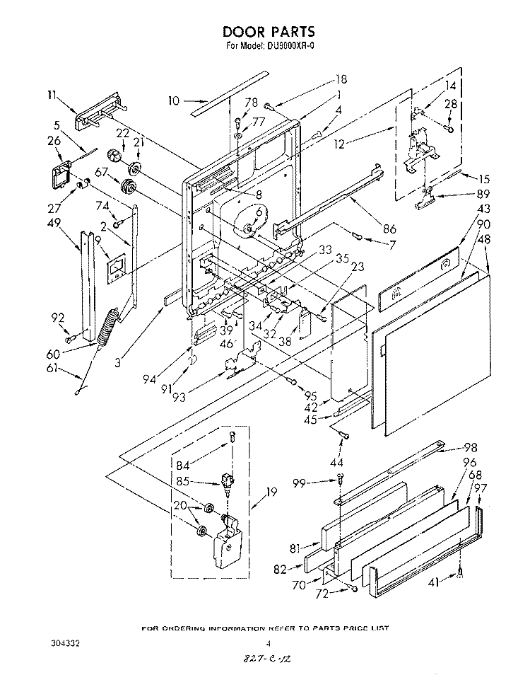 DOOR Diagram and Parts List for DU9000XR0  Whirlpool Dishwasher