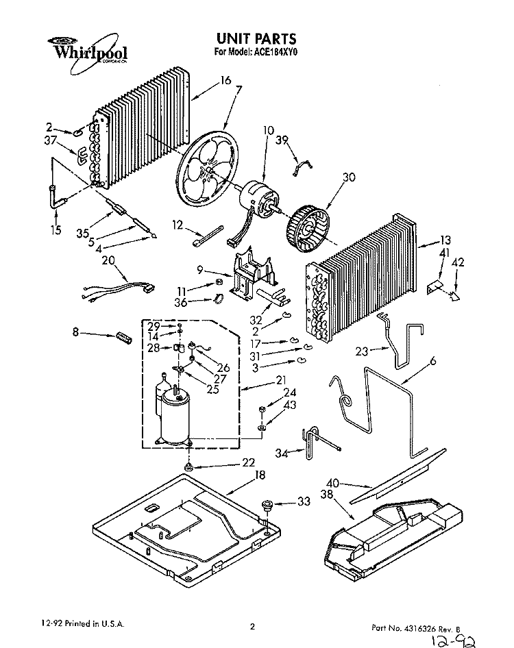 UNIT, LIT/OPTIONAL Diagram and Parts List for ACE184XY0  Whirlpool Air Conditioner