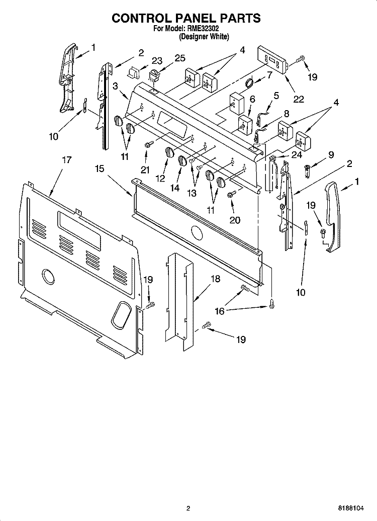CONTROL PANEL PARTS Diagram and Parts List for RME32302  Roper Range