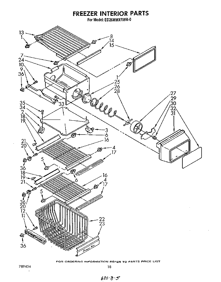 FREEZER INTERIOR Diagram and Parts List for ED26MMXRWR0  Whirlpool Refrigerator