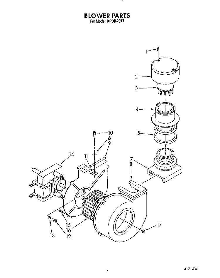 BLOWER Diagram and Parts List for KPDI620T1  KitchenAid Dishwasher