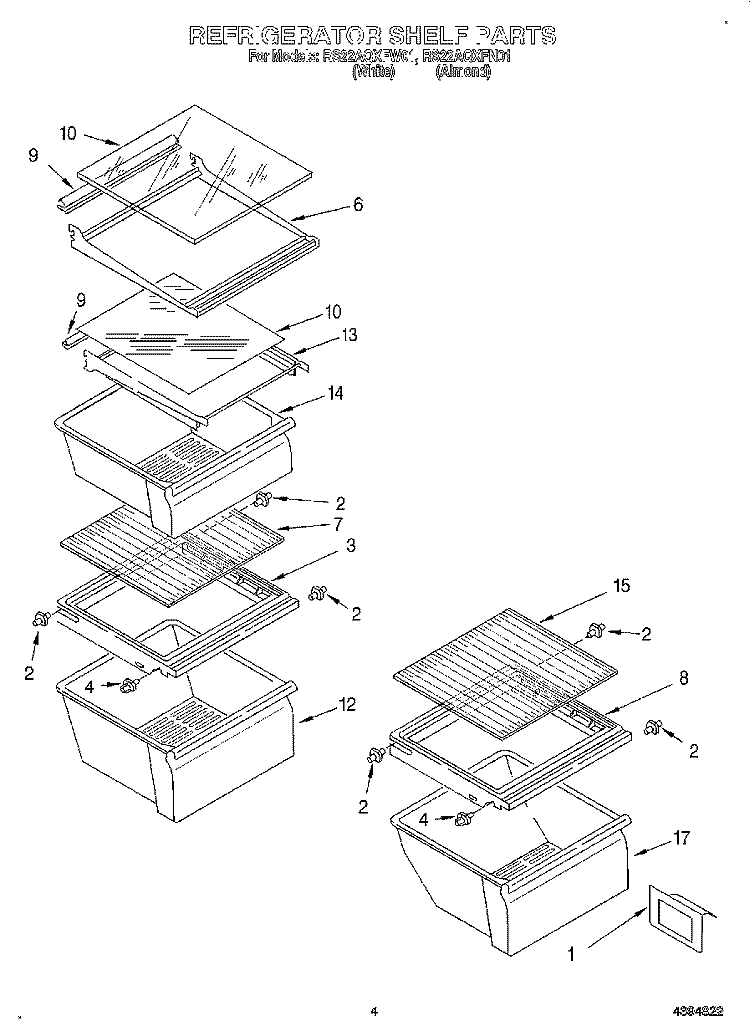 REFRIGERATOR SHELF Diagram and Parts List for RS22AQXFN01  Roper Refrigerator