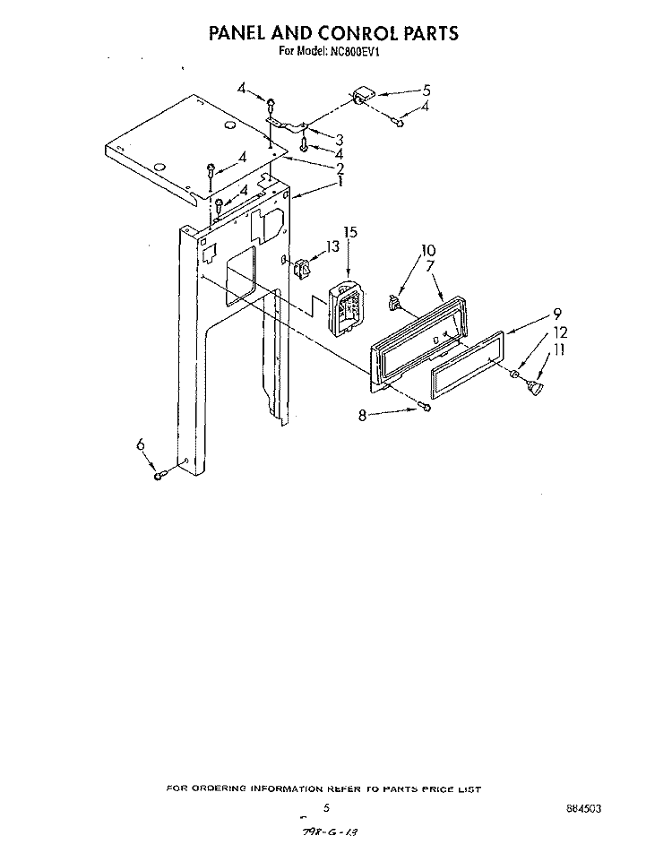 PANEL AND CONTROL Diagram and Parts List for NC800EV1  Whirlpool Trash Compactor
