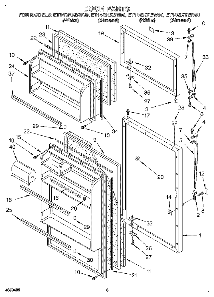DOOR Diagram and Parts List for ET14GKXBW00  Whirlpool Refrigerator
