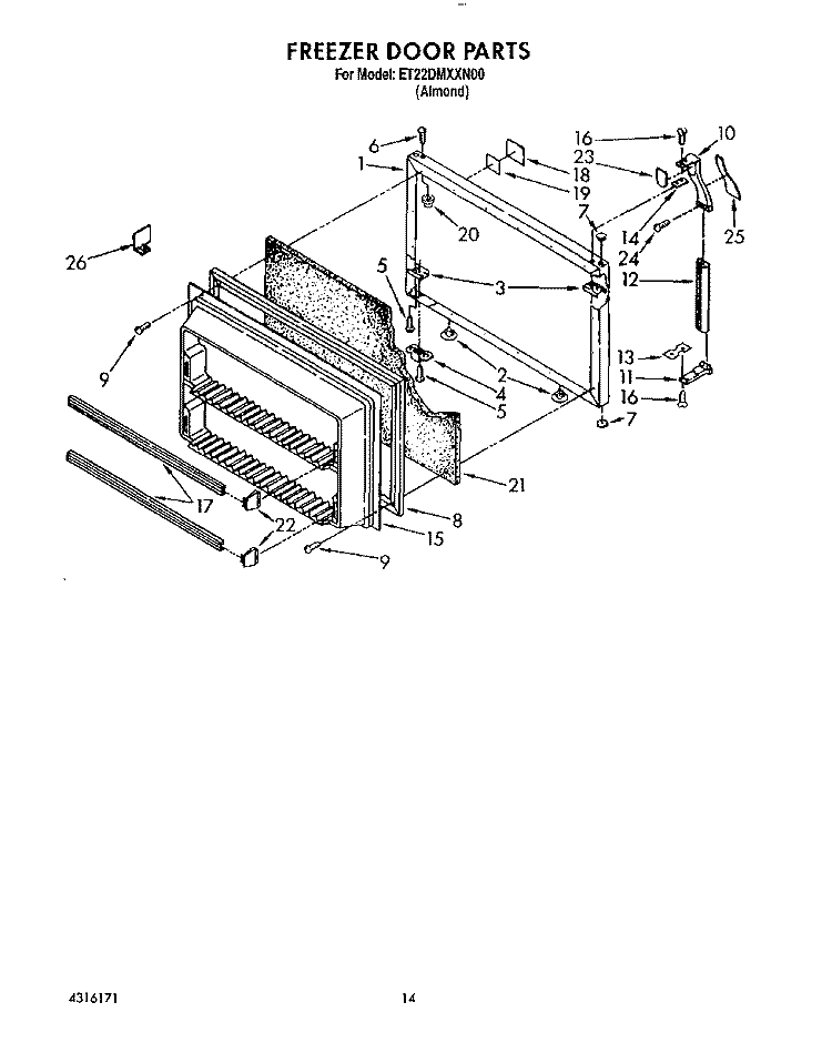 FREEZER DOOR Diagram and Parts List for ET22DMXXN00  Whirlpool Refrigerator