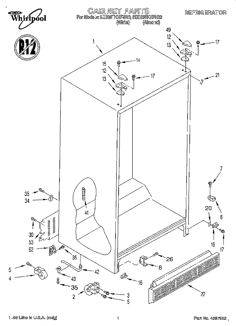 CABINET Diagram and Parts List for 8ED20TKXFW00  Whirlpool Refrigerator
