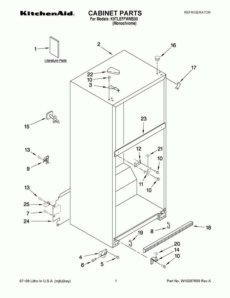 CABINET PARTS Diagram and Parts List for K9TLEFFWMS00  KitchenAid Refrigerator
