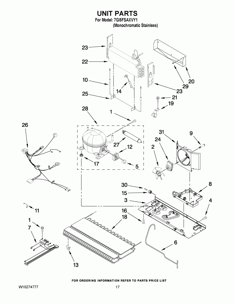 UNIT PARTS Diagram and Parts List for 7GI5FSAXVY1  Whirlpool Refrigerator