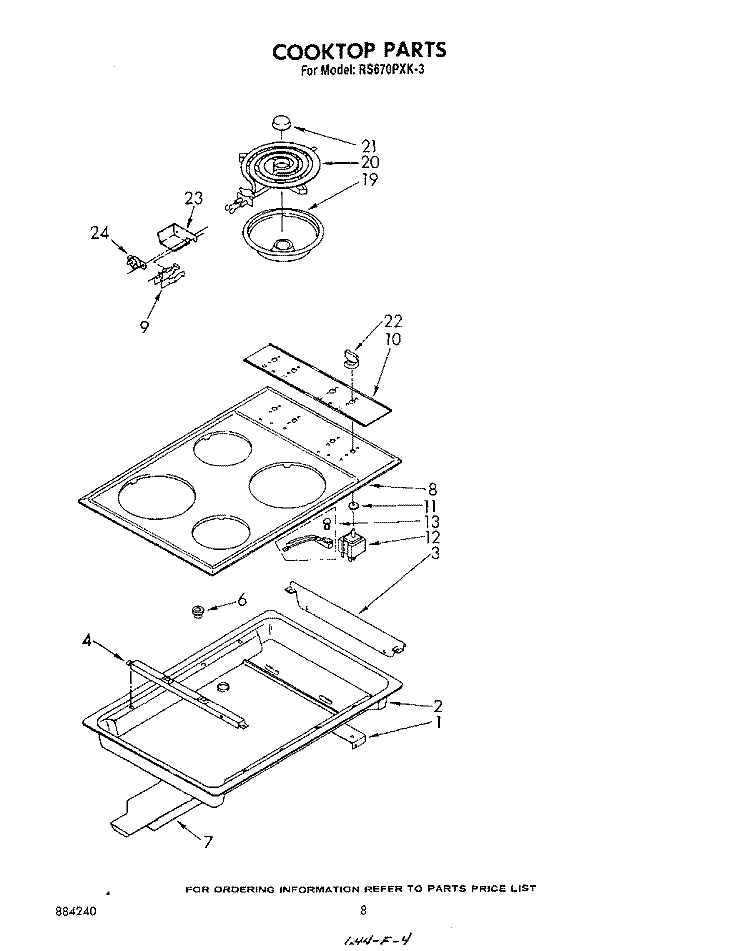 COOKTOP Diagram and Parts List for RS670PXK3  Whirlpool Range