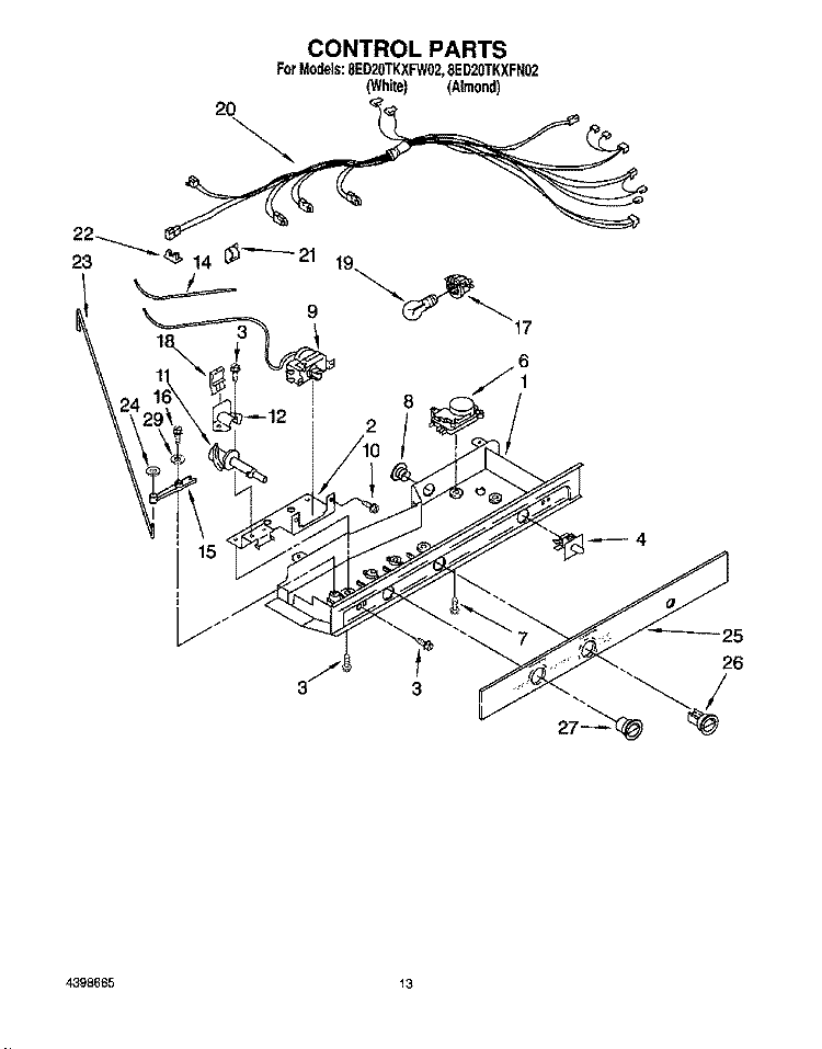 CONTROL, OPTIONAL Diagram and Parts List for 8ED20TKXFW02  Whirlpool Refrigerator