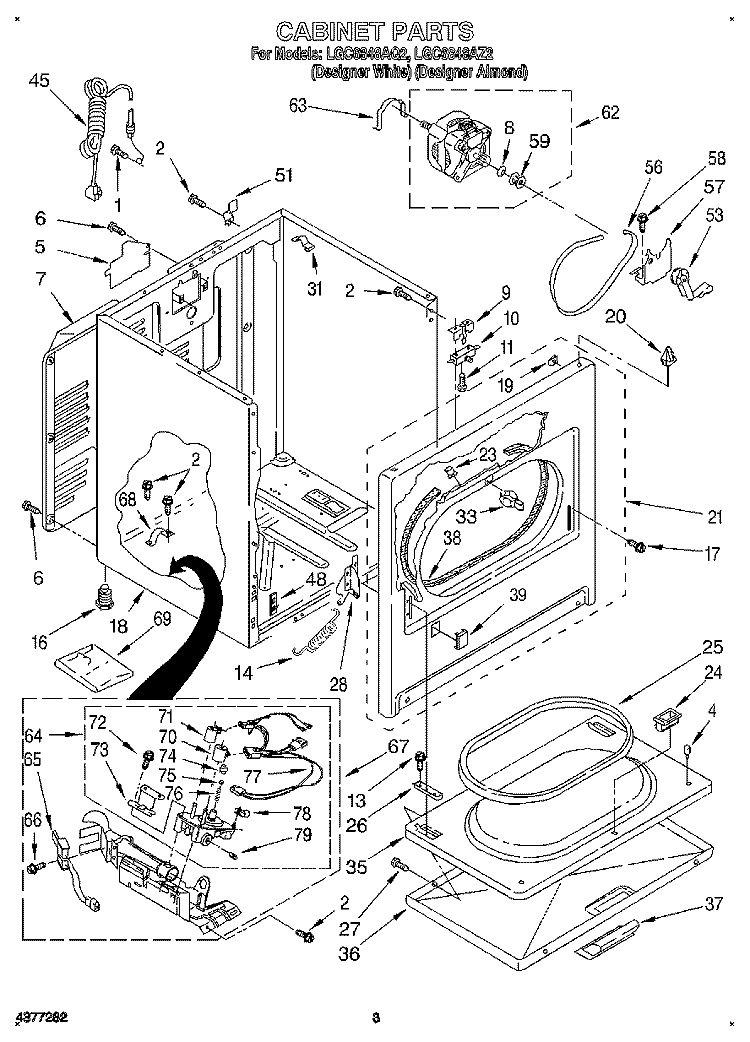 CABINET Diagram and Parts List for LGC6848AZ2  Whirlpool Dryer