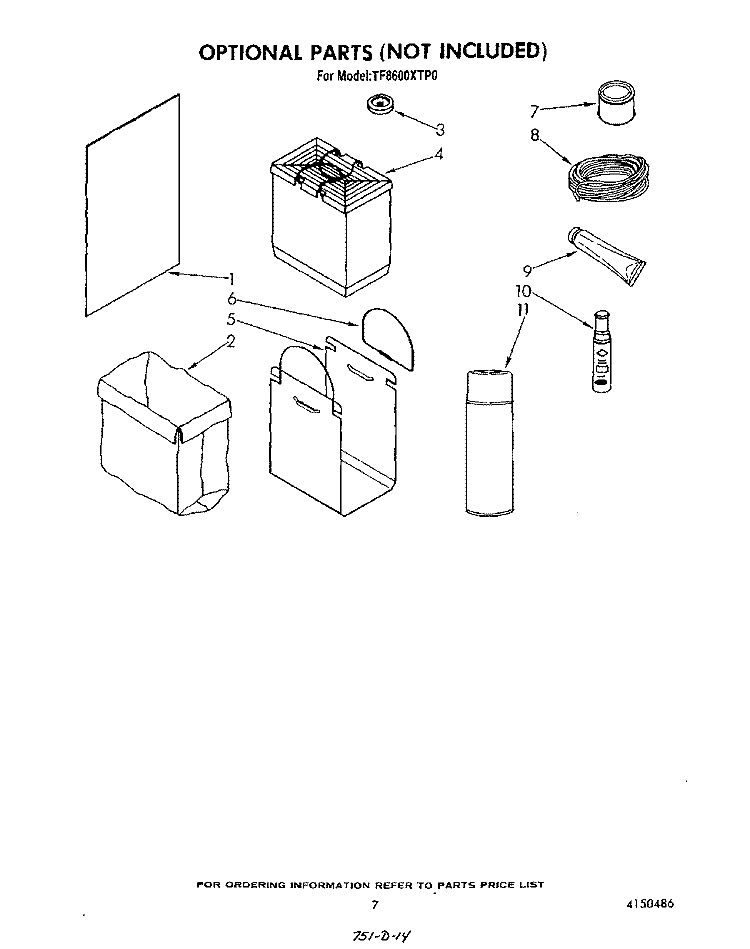 LIT/OPTIONAL Diagram and Parts List for TF8600XTP0  Whirlpool Trash Compactor